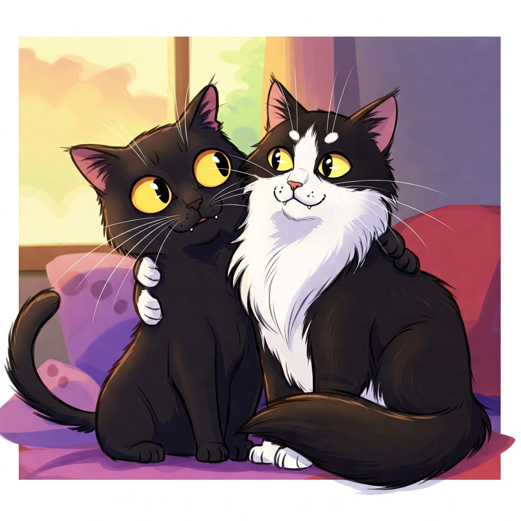 cartoon image of my cats, Storm and Godiva
